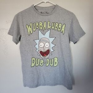 Rick and Morty Grey Short Sleeve T-shirt Small Wubba Lubba Dub Dub Adult Swim